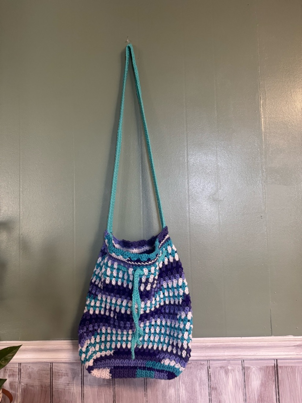Hand Crafted Teal & Purple Crochet Crossbody Bag